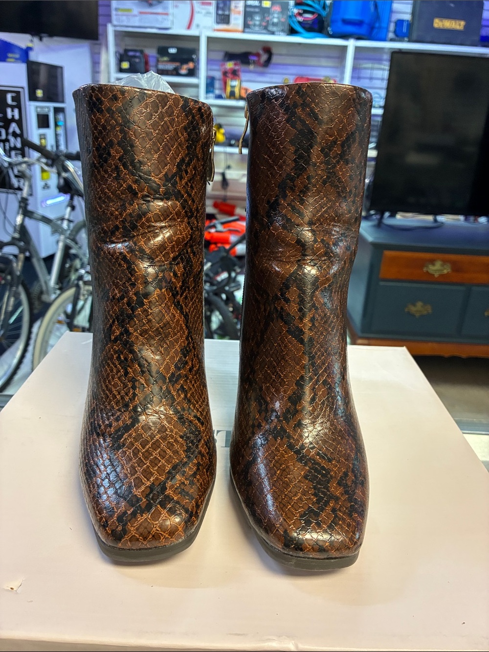 JustFab Women's Brown Snakeskin-Print Ankle Booties
